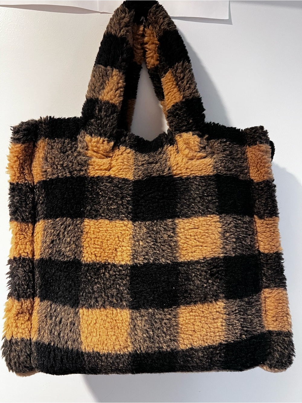 Stand Studio Lolita Black and Mustard Fuzzy Plaid Tote